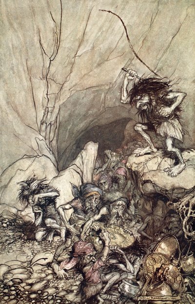 "ألبيريتش يقود فرقة من Nibelungs بكنوز ذهبية وفضية" ، 1910. بواسطة آرثر راكهام