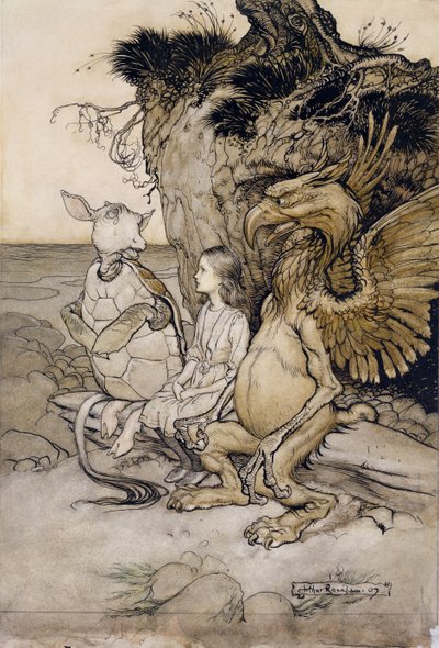 Alice and the Mock Turtle ، توضيح من Alices Adventures in Wonderland، 1907 (قلم وحبر ومرحاض على ورق) بواسطة آرثر راكهام
