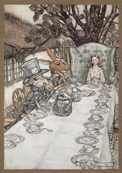 أليس في حفل شاي Mad Hatter مع March Hare و Dormouse و Mad Hatter بواسطة آرثر راكهام