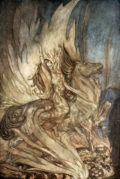 "Brunnhilde on Grane تقفز إلى محرقة جنازة Siegfried" ، 1924. بواسطة آرثر راكهام