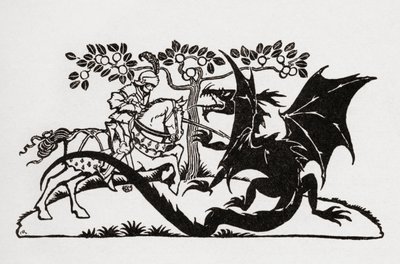 جورج والتنين. من كتاب English Fairy Tales الذي أعاد FA Steel روايته برسوم إيضاحية من تأليف Arthur Rackham ، نُشر عام 1927. بواسطة آرثر راكهام