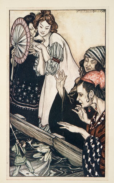 لقاء جاليفر مع الضفدع ، من رحلات جاليفر بقلم جوناثان سويفت (1667 - 1745) ، حانة. 1909 (لون ليثو) بواسطة آرثر راكهام