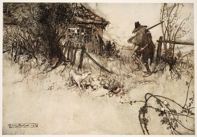 لقد وجد المنزل قد ذهب إلى التحلل؟ لقد نسيني كلبي ، المسكين ريب المسكين ، من Rip Van Winkle by Washington Irving ، حانة. 1910 بواسطة آرثر راكهام