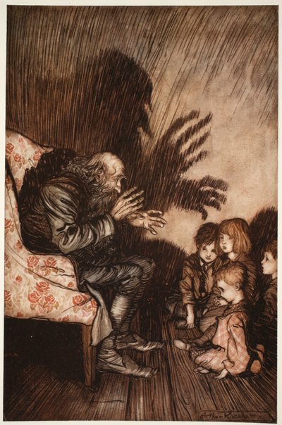 فضل تكوين صداقات بين الجيل الصاعد ، الذي سرعان ما نما إليه إلى حد كبير. ، من Rip Van Winkle by Washington Irving ، حانة. 1910 بواسطة آرثر راكهام