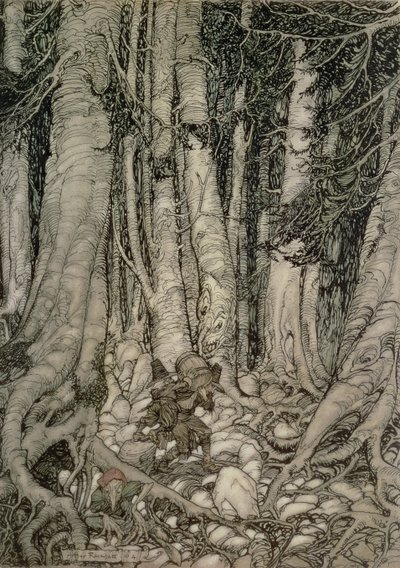 في الغابة مع برميل من Rip Van Winkle كتبها واشنطن ايرفينغ (1783-1859) ، 1905 بواسطة آرثر راكهام