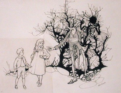 "لقد كان نوعًا من الهيكل العظمي" ، رسم توضيحي من "The Zankiwank and the Bletherwitch" ، بقلم SJ Adair Fitzgerald ، نُشر عام 1896 (بالقلم والحبر) بواسطة آرثر راكهام