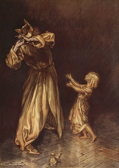 كان Little Marygold تمثالًا ذهبيًا ، توضيحات من كتاب عجيب للفتيات والفتيان بقلم ناثانييل هوثورن ، 1928 بواسطة آرثر راكهام