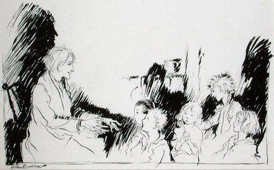 قصص طويلة من الأشباح والسحرة والهنود ، رسم توضيحي من "ريب فان وينكل" بقلم واشنطن إيرفينغ (1783-1859) ، طبعة نُشرت عام 1916 (قلم حبر وحبر على ورق) بواسطة آرثر راكهام