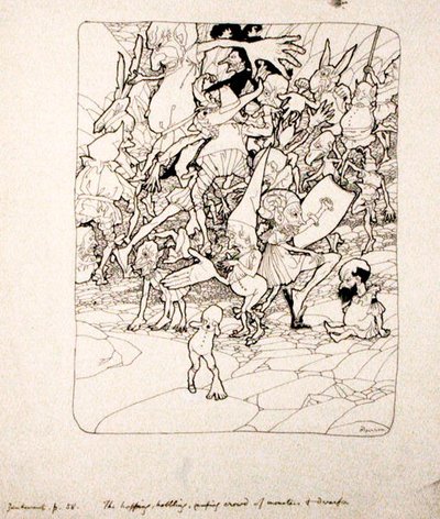 `` لم يثبت أحد أطرافه المناسبة له '' ، رسم توضيحي من `` The Zankiwank and the Bletherwitch '' بقلم SJ Adair Fitzgerald ، نُشر عام 1896 (قلم وحبر على ورق) بواسطة آرثر راكهام