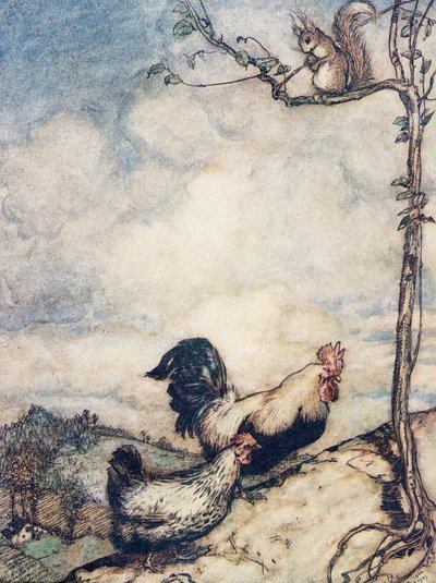 الآن سنصعد التل ونقيم وليمة جيدة قبل أن يحمل السنجاب كل المكسرات .. ، من The Fairy Tales of the Brothers Grimm ، حانة. 1909 بواسطة آرثر راكهام
