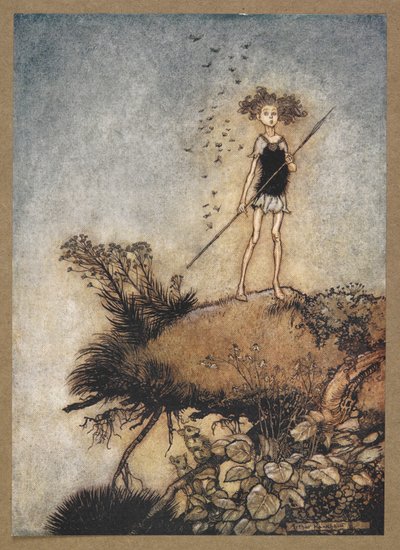 واحد منعزل يقف حارسا. أوبيرون. مشهد من فيلم A Midsummer Night