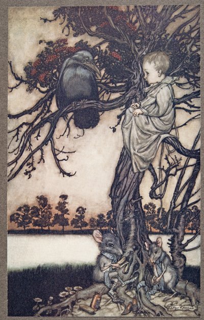 ضع قضيته الغريبة أمام Old Solomon Caw ، من Peter Pan في حدائق Kensington بواسطة JM Barrie (1860 - 1937) ، حانة. 1906 بواسطة آرثر راكهام