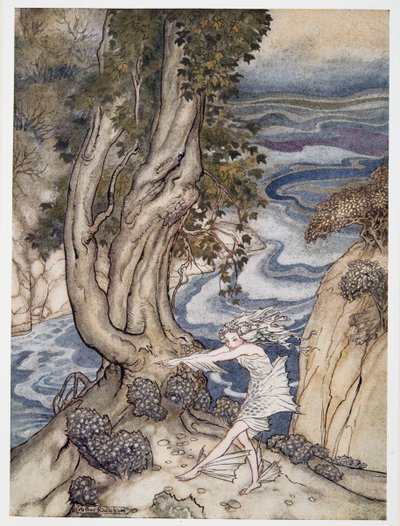 أعد إدخال آرييل مثل حورية البحر ، رسم توضيحي من William Shakespeares The Tempest ، حانة. 1926 بواسطة آرثر راكهام