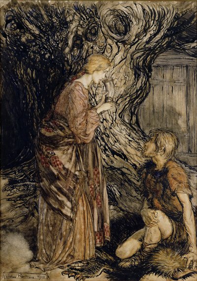Siegmund و Sieglinde ، رسم توضيحي من Rhinegold و the Valkyrie بواسطة Richard Wagner ، Heinemann ، 1910 (قلم وحبر مع مرحاض على ورق) بواسطة آرثر راكهام