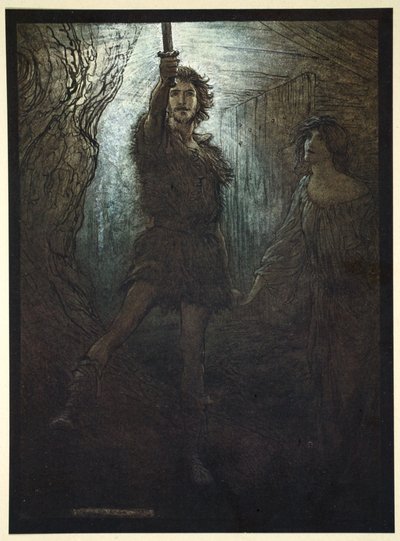 'Siegmund Walsung كما ترى! كهدية العروس قدم لك سيفه '، 1910. بواسطة آرثر راكهام