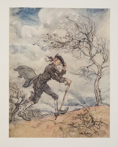 التمشي على طول تلة في يوم عاصف .. ، من أسطورة سليبي هولو بواسطة واشنجتون إرفينج (1783 - 1859) ، حانة. 1928 بواسطة آرثر راكهام