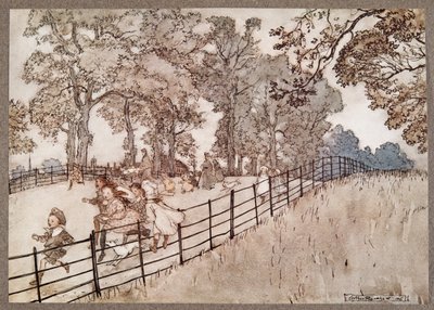 The Hump وهو جزء من Broad Walk حيث يتم تشغيل جميع السباقات الكبيرة ، من Peter Pan في حدائق Kensington بواسطة JM Barrie (1860 - 1937) ، الحانة. 1906 بواسطة آرثر راكهام