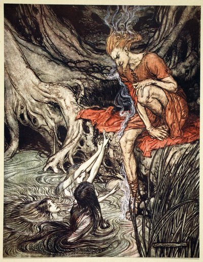 `` أخبرني أطفال نهر الراين اللامع عن حزنهم '' ، 1910. بواسطة Arthur Rackham