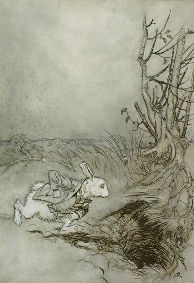 الأرنب الأبيض ، رسم توضيحي من "مغامرات أليس في بلاد العجائب" ، 1907 (قلم وحبر ومرحاض على الورق) بواسطة آرثر راكهام