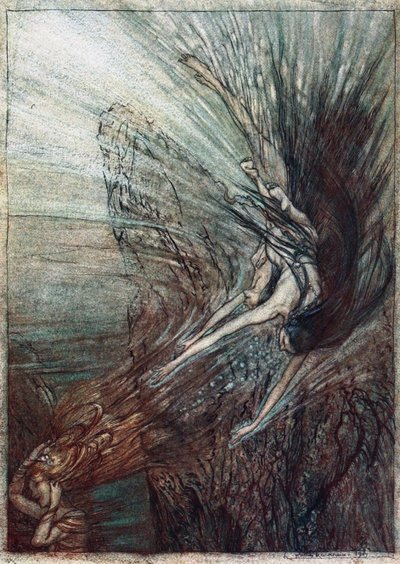 مرح لقاحتي الراين. رسم توضيحي لـ The Rhinegold and The Valkyrie بقلم ريتشارد فاجنر ، بواسطة آرثر راكهام