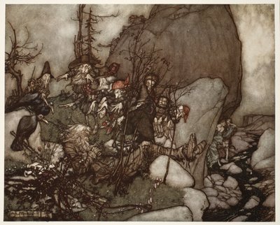 نوم Rip Van Winkle. ، من Rip Van Winkle by Washington Irving ، حانة. 1910 بواسطة آرثر راكهام