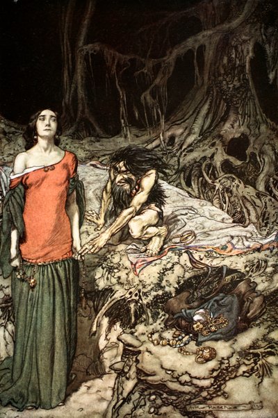 "التودد إلى Grimhilde ، والدة Hagen" ، 1924. بواسطة آرثر راكهام