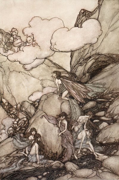 هذه الجبال الخيالية ، من Rip Van Winkle by Washington Irving ، حانة. 1910 بواسطة آرثر راكهام