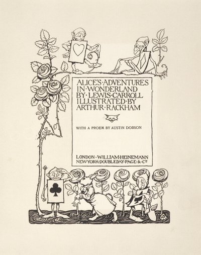 صفحة العنوان ، من Alices Adventures in Wonderland ، بقلم لويس كارول ، pub.1907 بواسطة آرثر راكهام