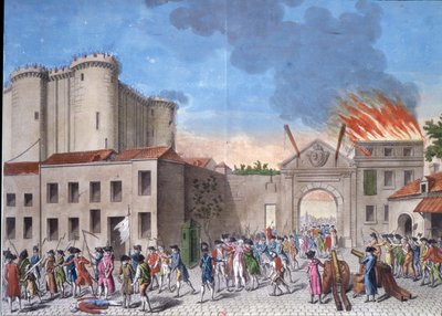 اقتحام سجن الباستيل من قبل حشد من الناس في 14 يوليو 1789، في الثورة الفرنسية بواسطة فنان غير معروف
