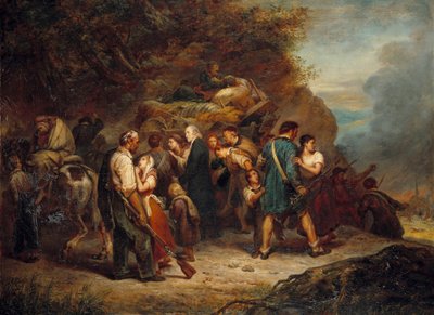 The Alsatian Protestant pastor Jean Frederic Oberlin (1740-1826) and the Calvinists of Alsace Lorraine (Alsace-Lorraine) hunted in 1814 by the Russians Painting by Ary Scheffer (1795-1858) 1814 Paris, Musee du Protestantisme بواسطة آري شيفر