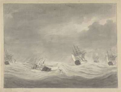 غرق السفينة De Unie تحت قيادة الكابتن Graaf van Welderen في بحر الشمال ، 19 أكتوبر 1782 بواسطة آري فان وانوم