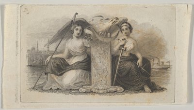 المقالة القصيرة للأوراق النقدية مع شخصيات تمثل الحرية والعدالة ، كاليفورنيا. 1824-37. بواسطة آشر براون دوراند.