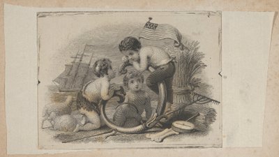 نقش الأوراق النقدية مع ثلاثة ملاط كراعى ومزارع وبحار ، كاليفورنيا. 1824-37. بواسطة آشر براون دوراند.