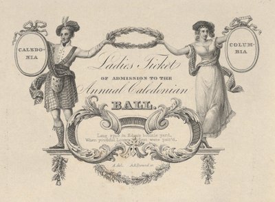 تذكرة دخول السيدات إلى كرة كاليدونيا السنوية ، 1824. بواسطة آشر براون دوراند
