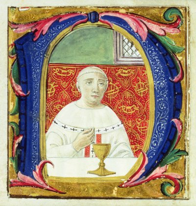 الحرف "N" الأولي التاريخي الذي يصور أداء بابا الفاتيكان (ليون العاشر) بواسطة Attavante di Gabriello di Vanti di Bartolo