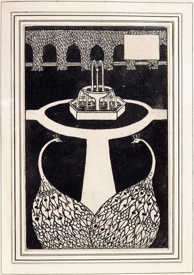 عنوان الفصل الذي يصور طاووسين في حديقة بها نافورة ، حوالي 1893-4 بواسطة اوبري بيردسلي