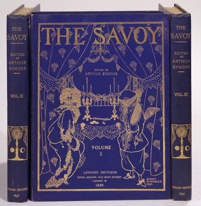 تصميم الغلاف لـ The Savoy ، المجلدات I-III ، حرره آرثر سيمونز ، الذي نشره ليونارد سميثرز 1896 بواسطة اوبري بيردسلي