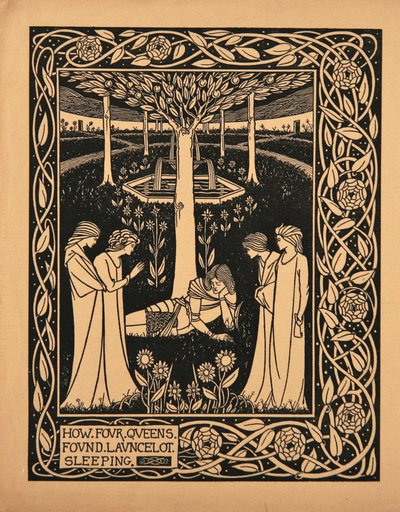 كيف وجدت أربعة كوينز النوم لانسلوت. رسم توضيحي لكتاب Le Morte dArthur بواسطة السير توماس بواسطة اوبري بيردسلي