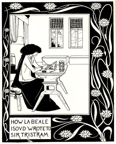 كيف كتب La Beale Isoud للسير تريسترام. رسم توضيحي لكتاب Le Morte dArthur بواسطة السير توماس بواسطة اوبري بيردسلي