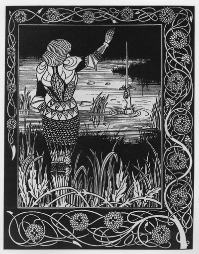 كيف ألقى السير Bedivere السيف Excalibur في الماء ، رسم توضيحي من "Le Morte d&39;Arthur" بواسطة السير توماس مالوري ، 1893-94 بواسطة اوبري بيردسلي