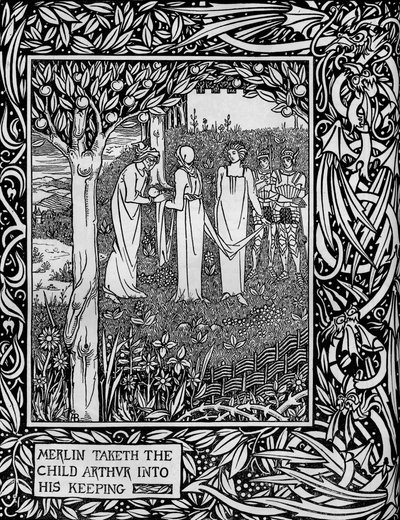 ميرلين يأخذ الطفل آرثر في رعايته ، c1893 بواسطة اوبري بيردسلي