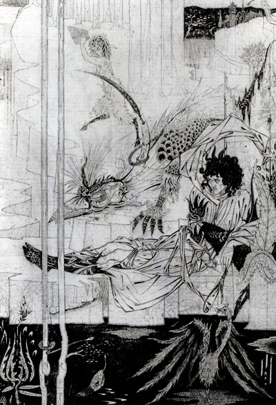 الآن رأى الملك آرثر الوحش المسعف وكان له أعجوبة عظيمة ، من فيلم Le Morte d&39;Arthur من قبل السير توماس مالوري (ت 14471) المنشور 1893-94 (حبر أسود وجرافيت) بواسطة اوبري بيردسلي