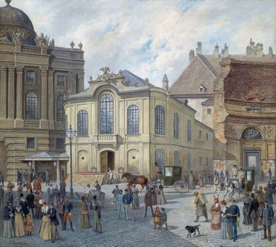 مسرح Burgtheater القديم في فيينا - August Gerasch (1822-1908). زيت على قماش ، ج. ١٩٠٠. الأبعاد: ٨٧ × ٧٨ سم. مجموعة خاصة بواسطة أغسطس جراش