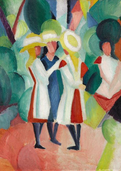 Three girls in yellow straw hats بواسطة أغسطس ماكي