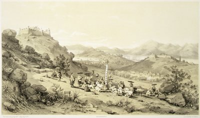 منظر عام لماكاو ، اللوحة 11 من "اسكتشات الصين" ، نقشها يوجين سيسيري (1813-90) 1842 (ليثو ملون) بواسطة أوغست (بعد) بورجيت