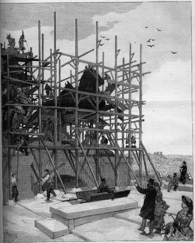 قوس النصر في باريس: الوضع الحالي لأعمال البناء على النحت الذي رسمه ألكسندر فالجويير (1831-1900) أو "Triomphe de la Republique" " بواسطة أوغست (بعد) جيراردين
