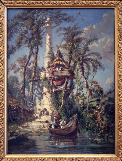 مرصد على ضفاف نهر هوغلي (البنغال ، الهند). لوحة لأوغست بورجيت (1808-1877) ، زيت على خشب الماهوجني بواسطة أوغست بورغيت