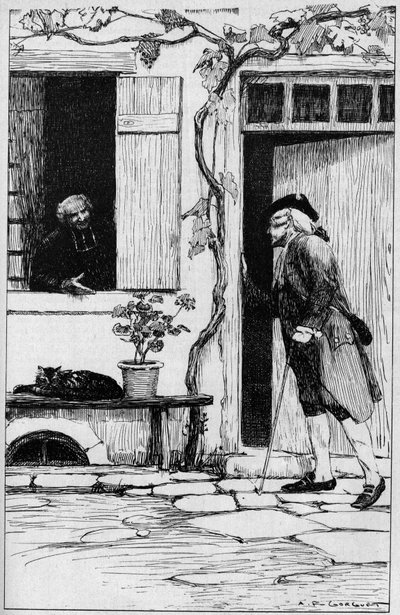 دعت أبرشية قرية إرمينونفيل الفيلسوف جان جاك روسو (1712-1778) لدخول الكاهن. واز (60). الرسم التوضيحي لأوغست فرانسوا جورجيه (1862-1927) بواسطة أوغست فرانسوا جورجيت
