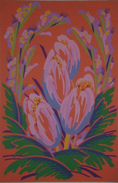 رسم تصميم الأزهار من "الأشكال والألوان: عشرون لوحة ملونة تحتوي على سبعة وستين زخارف زخرفية" نشرها A. Levy ، Librarie Centrale des Beaux-Arts ، باريس بواسطة أوغست إتش توماس