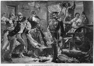 الشرطة الروسية تكتشف مطبعة عدمية في Charkoff ، من `` Le Monde Illustre &39;&39; ، فبراير 1881 بواسطة أوغست لويس ليبيري